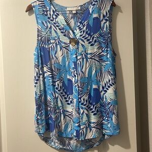 Juniper & Lime women XL Floral V neck gold button accent